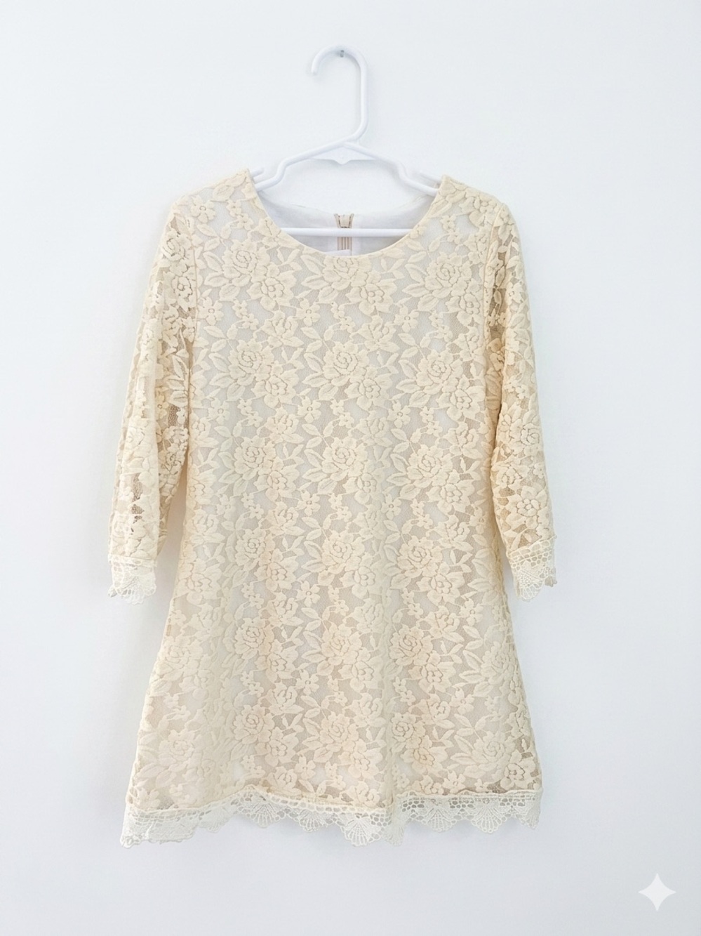 Girl’s Vintage Lace Flower Dress BOHO Party Princess 3/4 Sleeve Dress (Size 5T)